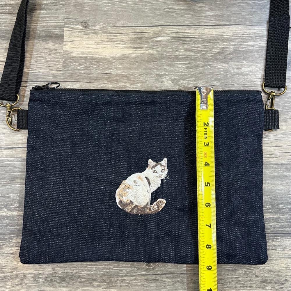Denim Cat Crossbody Bag Indie Cottagecore Adjustable Strap Zipper Purse‎ - Picture 4 of 6